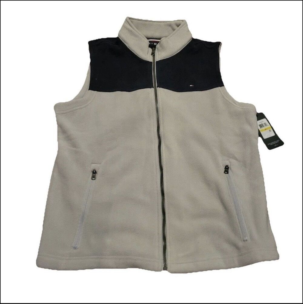 NWTs Tommy Hilfiger Fleece Vest Gray Full Zip Pockets Size M Preppy